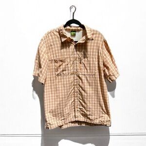 Koppen Orange & White Check Outdoor Active Short Sleeve Shirt Men's Size Large